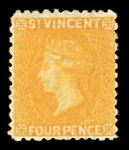 Stamp of St. Vincent 1869 No wmk 4d yellow, mint single, very fresh, very