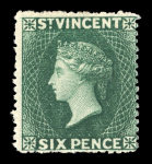 Stamp of St. Vincent 1872-75 Small Star 6d deep blue-green, mint single,