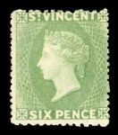 Stamp of St. Vincent 1875-78 Small Star 6d pale green, mint single, very