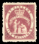 Stamp of St. Vincent 1880 Small Star 5s rose-red, mint single, very fresh,