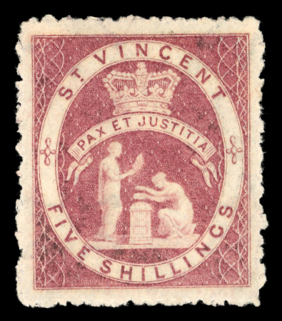 Stamp of St. Vincent 1880 Small Star 5s rose-red, mint single, very fresh,