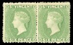 Stamp of St. Vincent 1875-78 Small Star 6d pale green, mint horizontal,