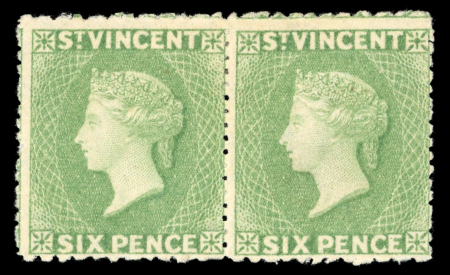 Stamp of St. Vincent 1875-78 Small Star 6d pale green, mint horizontal,