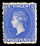 Stamp of St. Vincent 1881 Small Star 4d bright blue, mint single, very fresh,
