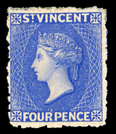 Stamp of St. Vincent 1881 Small Star 4d bright blue, mint single, very fresh,