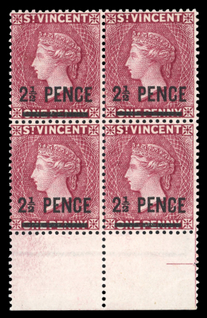 Stamp of St. Vincent 1882-83 Surcharged 2 1/2d on 1d lake, mint and mint