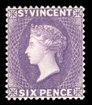 Stamp of St. Vincent 1885-93 Wmk CA 6d violet, mint single, very fresh and