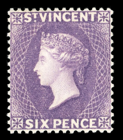Stamp of St. Vincent 1885-93 Wmk CA 6d violet, mint single, very fresh and