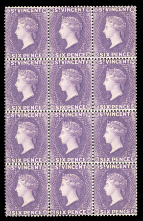 Stamp of St. Vincent 1885-93 Wmk CA 6d violet, mint and mint nh block of