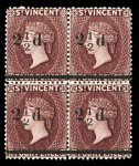 Stamp of St. Vincent 1890 Surcharged 2 1/2d on 4d chocolate, mint block