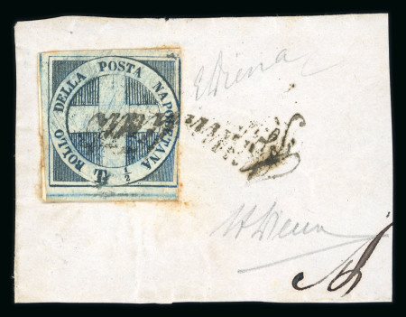Stamp of Italian States » Naples 1860-61 undated 1/2t Savoy Cross on small piece