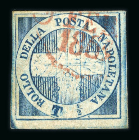 Stamp of Italian States » Naples ½ tornese dark blue 'Savoy Cross', position no. 98 red circular postmark