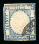 Stamp of Italian States » Naples Neapolitan Provinces 1861 50 grana greyish blue with double impression of the embossed effigy used