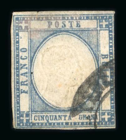 Stamp of Italian States » Naples Neapolitan Provinces 1861 50 grana greyish blue with double impression of the embossed effigy used