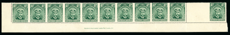 Stamp of Southern Rhodesia 1924-29 ½d. blue green, strip of eleven from the foot