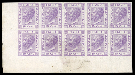 Stamp of Italy » Regno d'Italia Proofs 1864 15c change of colour imperf proof block in violel