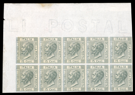 Stamp of Italy » Regno d'Italia Proofs 1864 15c change of colour imperf proof block in green