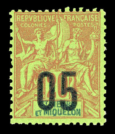 Stamp of Colonies françaises » St. Pierre et Miquelon 1912, type Groupe surchargés 05/20 (YT n° 97) deux