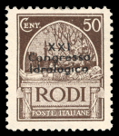 Stamp of Italy » Aegean Islands » Dodecanese Rhodes : 1930, "XXI Congresso Idrologico" 50c brown,