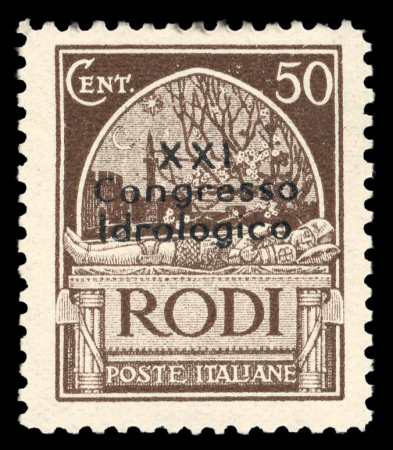 Stamp of Italy » Aegean Islands » Dodecanese Rhodes : 1930, "XXI Congresso Idrologico" 50c brown,