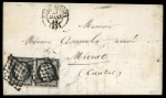 Stamp of France » Type Cérès de 1849-1850 1849, Cérès Y&T n° 3 20c noir en paire oblitéré grille