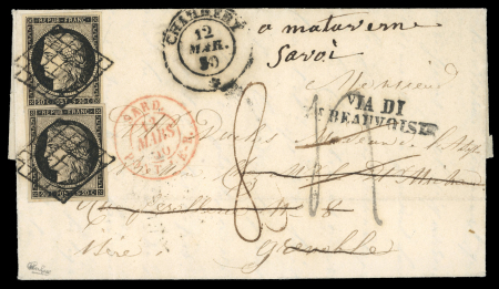 Stamp of France » Type Cérès de 1849-1850 1850,  Lettre expédiée de Chambery (Savoie, Sardaigne)