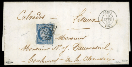 Stamp of France » Type Cérès de 1849-1850 1850, Cérès Y&T n°4 25c bleu avec pré-découpe privée