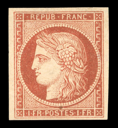 Stamp of France » Type Cérès de 1849-1850 1849, Cérès Y&T n°7 1f vermillon, neuf * avec gomme