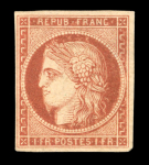 Stamp of France » Type Cérès de 1849-1850 1849, Cérès Y&T n°7 1f vermillon foncé avec variété