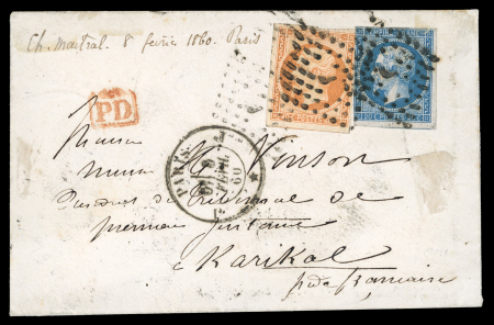 Stamp of France » Empire 1853-1862 1860, Lettre de Paris pour Karikal (Inde),