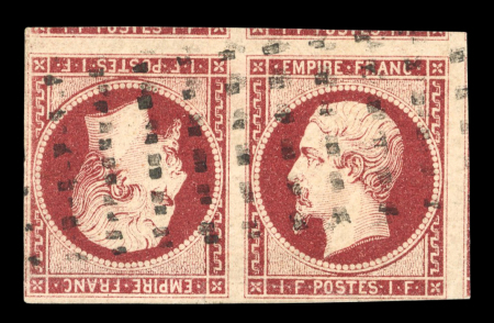 Stamp of France » Empire 1853-1862 1853, Napoléon non dentelé Y&T n°18, 1f carmin en paire