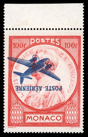 Stamp of Colonies françaises » Monaco 1946, Poste Aérienne Y&T n°14a 100f rouge avec variété
