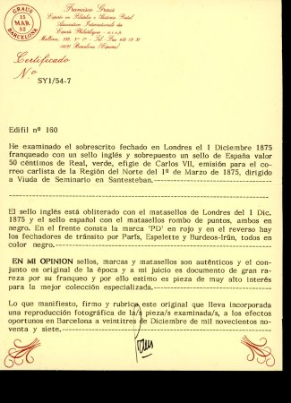 1875 (Dec. 1) entire to a seminarian in France, redirected to Santesteban, Basque Region