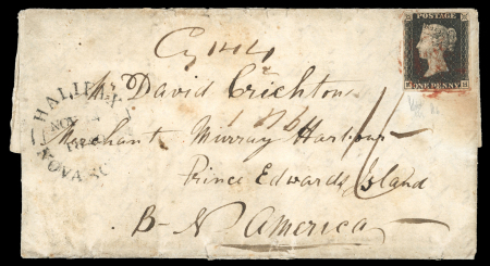 1840 (Oct 18) Entire from Scotland to Prince Edward Island with 1840 1d black pl.6 EH
