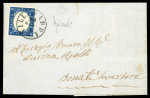 Italy, 1863, 15c blue, variety without relief of the