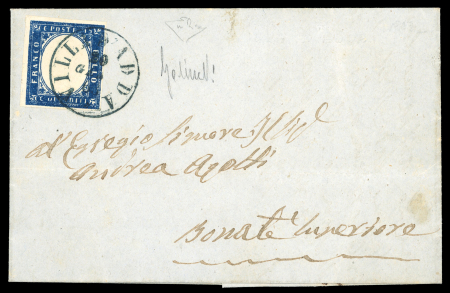 Italy, 1863, 15c blue, variety without relief of the