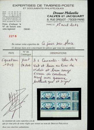 1949 3s Air Mail Miguel Cervantes error of colours, pair of mint block of four.