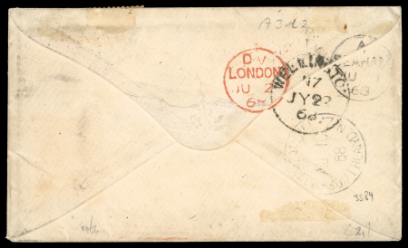 New Zealand, Incoming Mail: 1868 (Jun 1) small envelope mixed franking Great Britain and New Zealand