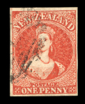 Stamp of New Zealand New Zealand 1864 wmk NZ 1d carmine-vermilion, fine to good margins, used