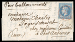 Stamp of France » Guerre de 1870-1871 1870, Lettre par ballon monté affranchie avec Napoléon