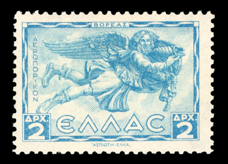 Stamp of Greece » Airmails Greece Airmails: 1943 "Winds" 2d in light blue, mint n.h., scarce and very fine.