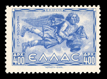 Stamp of Greece » Airmails Greece Airmails: 1943 "Winds" 400d in blue mint n.h.