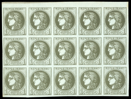Stamp of France » Emission de Bordeaux 1870 1870, Bordeaux 1c olive YT n° 39A en bloc 15 exemplaires