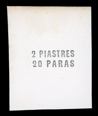 Stamp of British Levant  British Levant 1909 overprints SPERATI forgery group of 3 trials on white paper for the 1pi30pa (2) and 2pi20pa