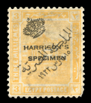 Stamp of Egypt » 1922 Crown Overprints 3m orange, unused HARRISON SPECIMEN overprint, short