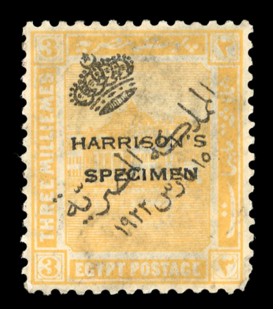 Stamp of Egypt » 1922 Crown Overprints 3m orange, unused HARRISON SPECIMEN overprint, short