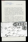 1868 spectacular envelope to Gravesend, England franked at 45 soldi, Kustendje mixed franking.