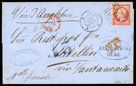 Stamp of France » Empire 1853-1862 1852, Lettre de Paris pour Medellin (Colombie) affranchie