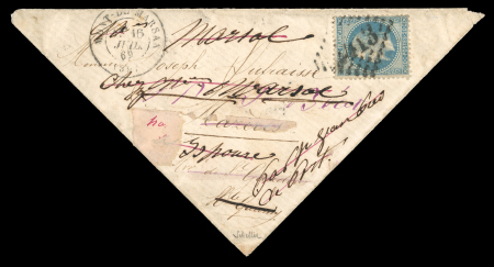 Stamp of France » Empire Lauré 1863-1870 1869, Rare enveloppe de forme triangulaire affranchie