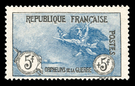 Stamp of France » Émissions à partir de 1900 1917, Orphelins 5f+5f YT n° 155 neuf *, très beau timbre